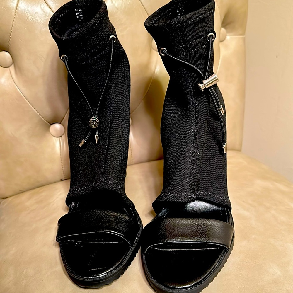 DKNY Leather, Open Toe Knit Booties